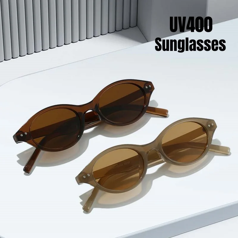 

Женские индивидуальные солнцезащитные очки в маленькой овальной оправе, модные очки унисекс для вечеринок, пляжных путешествий, верховой езды, устойчивые к ультрафиолетовому излучению