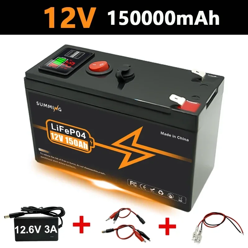 

Литиевая батарея LiFePO4 12 В, 4000+ глубоких циклов, 18650, 150 Ач, встроенная BMS, для солнечной панели, ИБП, эхолота Kaak, силовых колес
