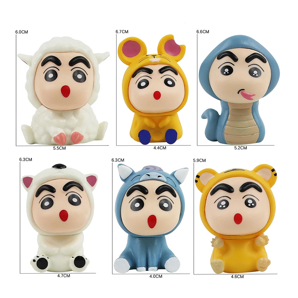 Nuevo 6 unids/set Anime Crayon Shin-chan Cos animal versión Q figuras de acción PVC modelo estatua juguetes muñeca adornos montados en coche regalos