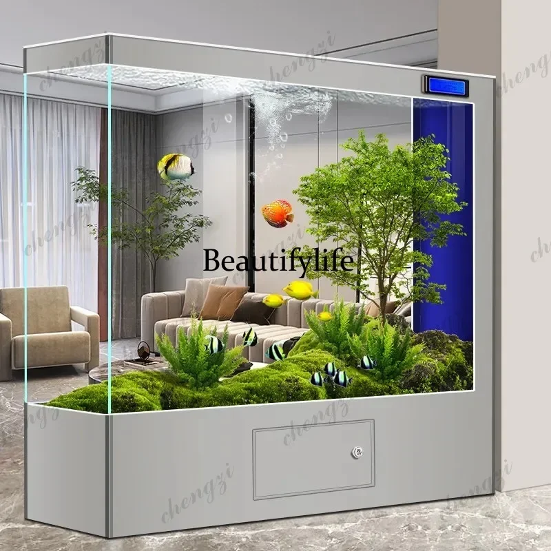 

RR NQ Smart Eco-System Aquarium - Modern Ultra Clear Glass Room Divider Tank with Advanced Filtration for Living Room Entryway