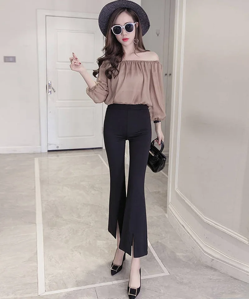 Lace Summer Cropped Bell Pants Woman Flared Suit Pants Women Black Elegant Fashion Flare Leggings Casual Elasticity Loose Sexy