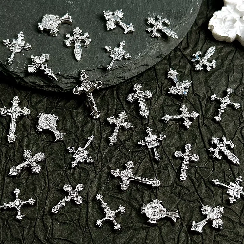 20PCS Multiple Style Classic Cross Alloy Nail Art Decorations 3D Minimalist Creative Cross Cool Style Nail Charms DIY Nail Parts
