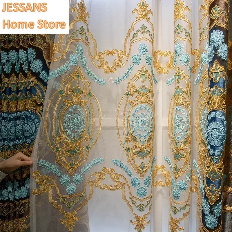 

Customized New Simple Retro European Curtains for Living Room Bedroom High-end Chenille Luxury Hollow Embroidery Villa High-end