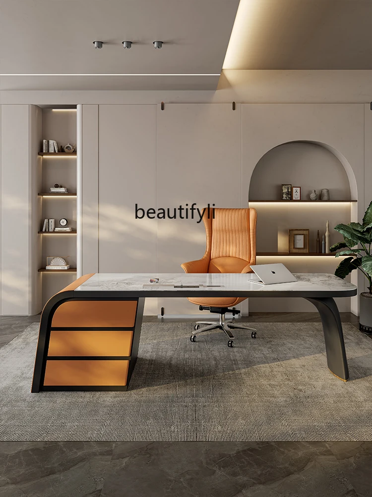 Modern Stone Plate Desk Simple and Light Luxury Boss Desk Desk Home Designer High Sense Study Computer Desk