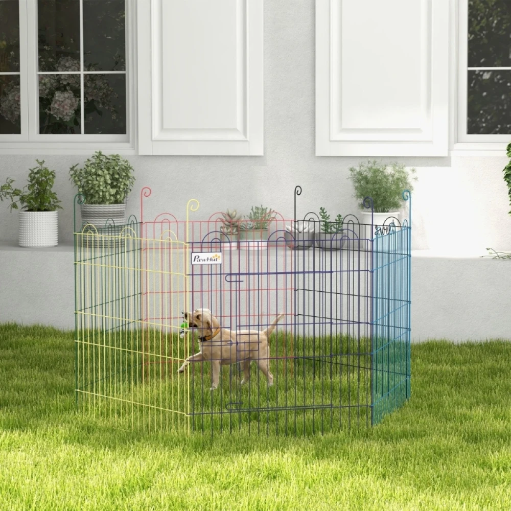 6-teiliger Metall-Laufstall für Haustiere 120x60cm Modularer Welpenauslauf mit Tür für Kleintiere