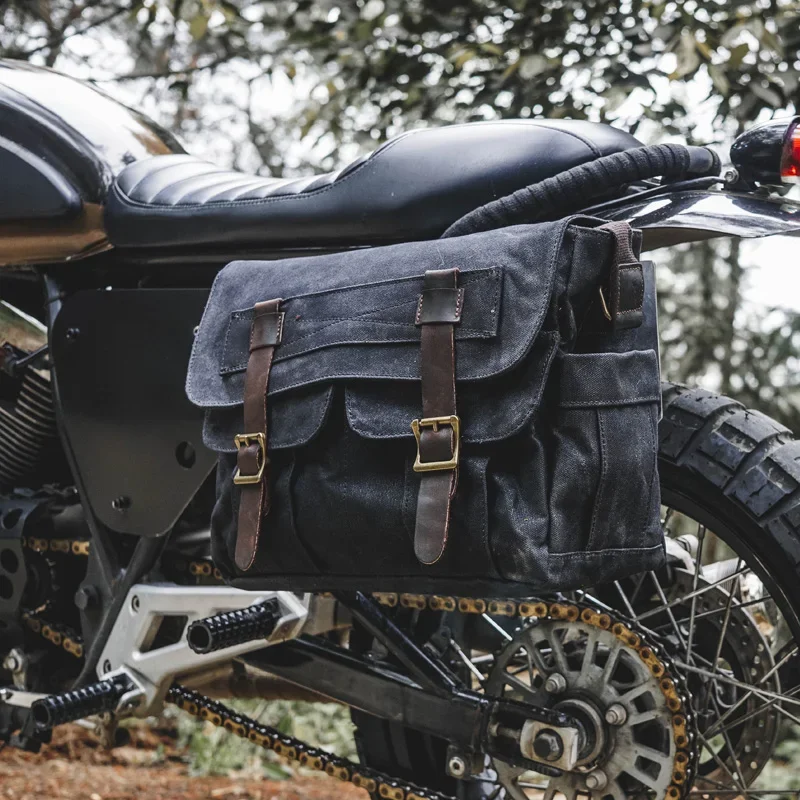 Classic Vintage Motorcycle Side Bag Men Canvas Leather Saddle Bag Off-road Moto Shoulder Messenger Laptop Backpack sacoche moto