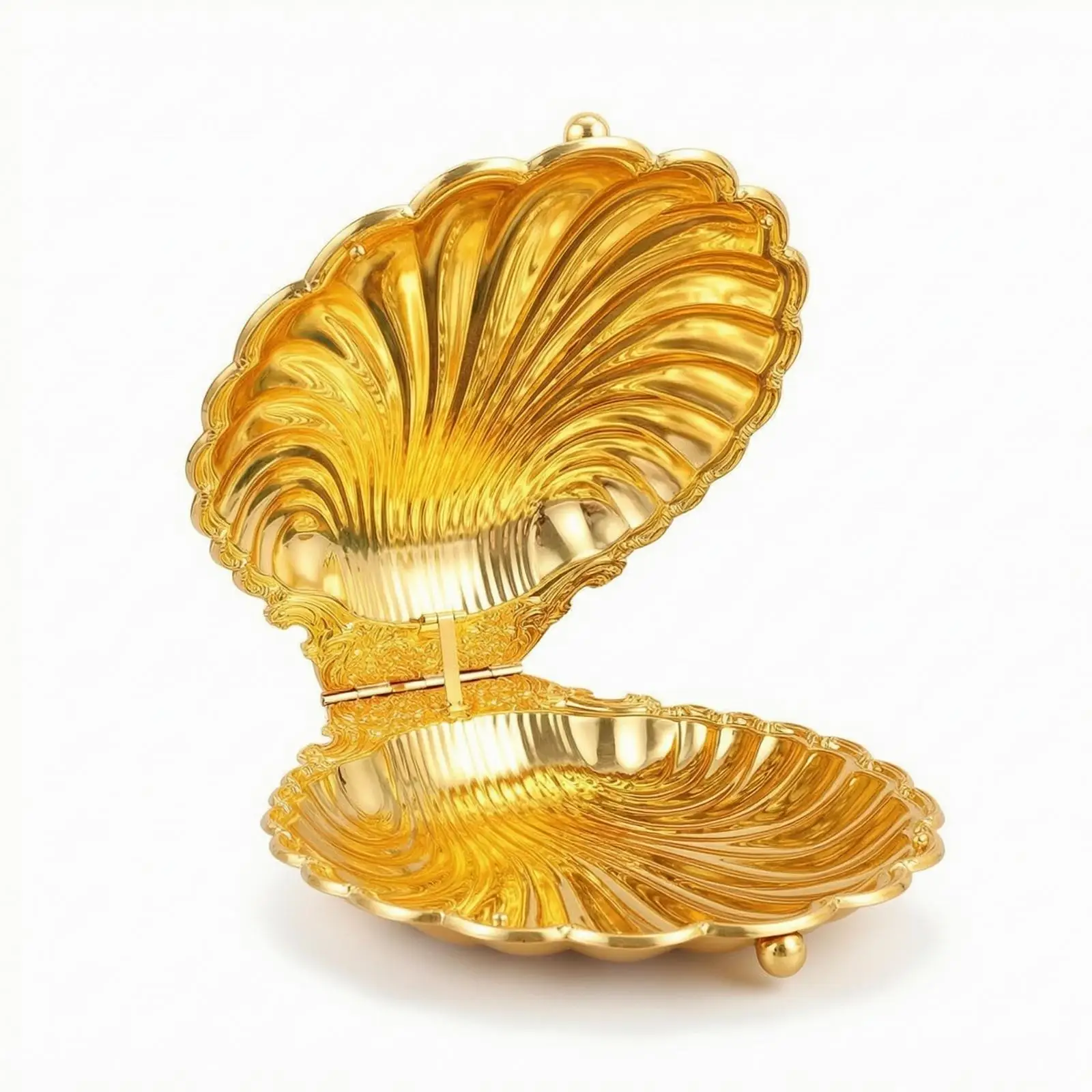 Decorative Iron Tray for Table Centerpiece Shell Shaped Serving Dish with Ribbed Surface for Living Room Styling