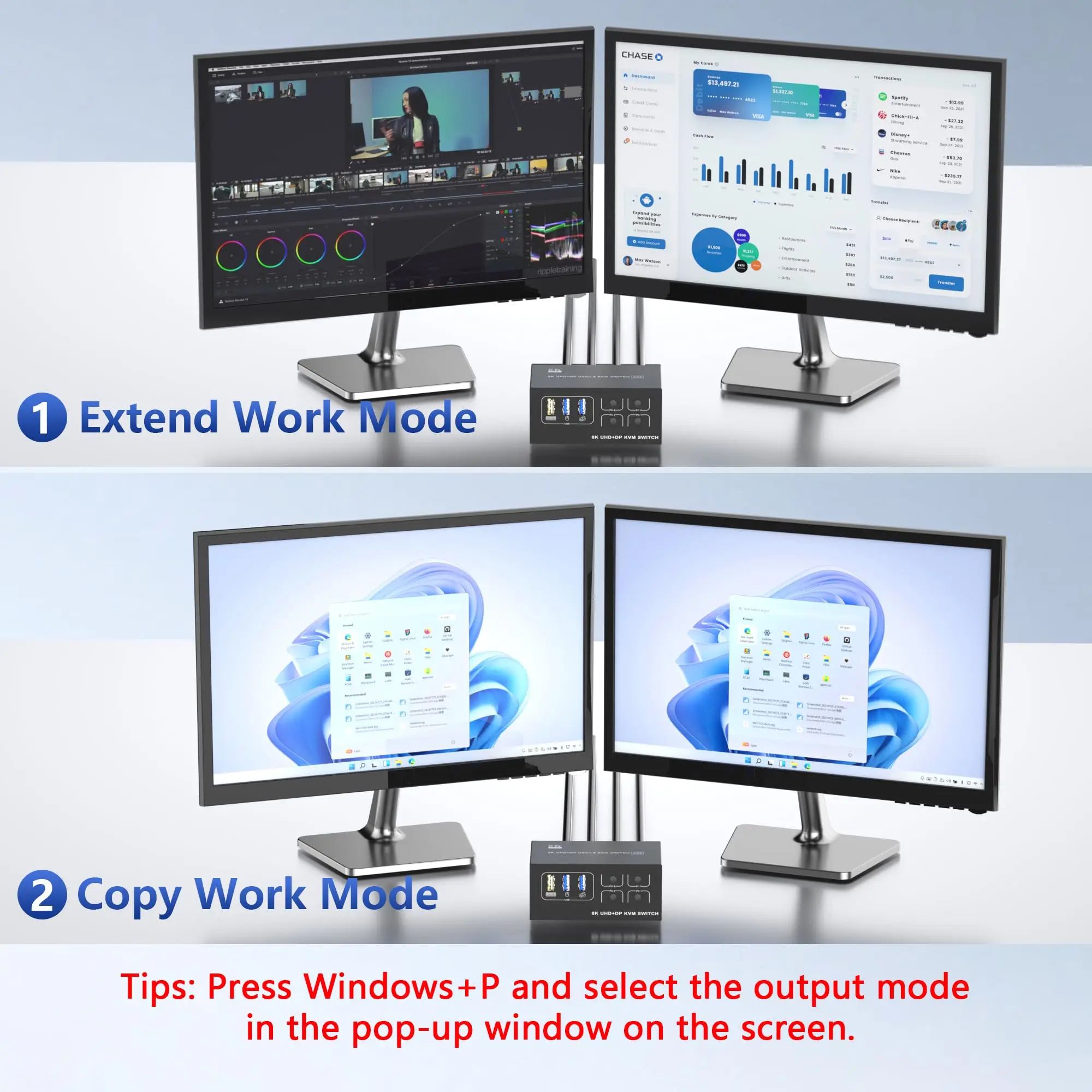 Imagem -04 - Monitor Duplo Hdmi e Displayport Switcher Kvm para pc Monitor Controlador Desktop 8k 60hz 4k @ 120hz