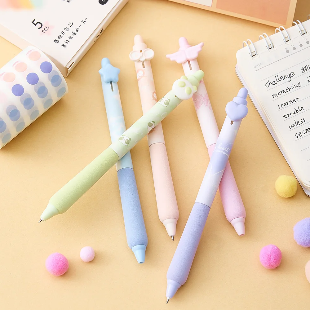 5pcs Smile Rainbow Gel Pens Set Sweet Heart Star 0.5mm Ballpoint Black Color Ink for Writing School A7666