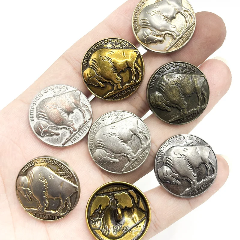 50Pcs/Set Vintage Buffalo Nickel Head Screw Back Concho for Belt Leathercraft Saddle Handbag Luggage Bag Hardware Decor