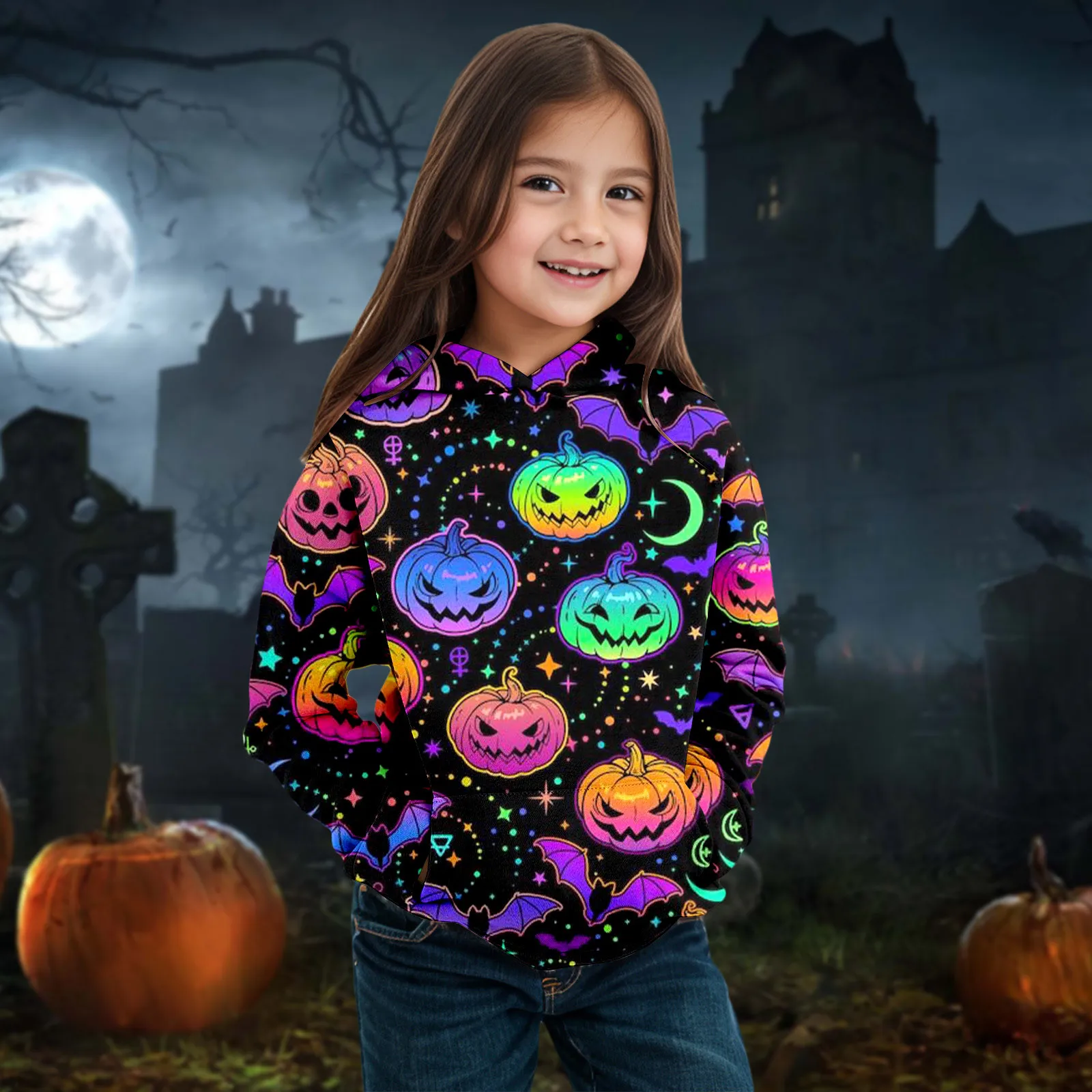 

Winter Multiple Cute Cartoon Pumpkin Printed Styles Halloween Children's Long Sleeve Hoodie Warm Comfy Kids Outdoor Sweatshirts