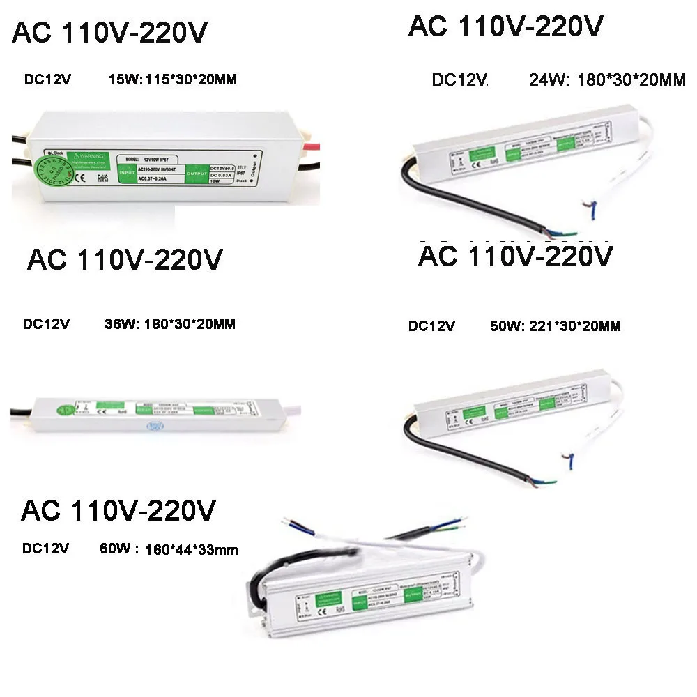 Trasformatori alimentatore interruttore 12V 12V Volt IP67 IP68 alimentatore impermeabile esterno AC-DC 220V a 12V 10W 50W 100W 200W 400W