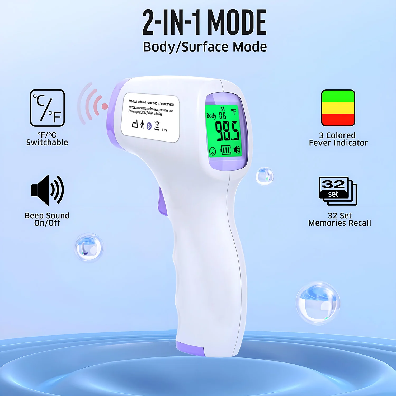 Handheld Medical Household Infrared Digital Ear and Forehead Non-contact Body Thermometer LCD Baby Adult Fever Temperature