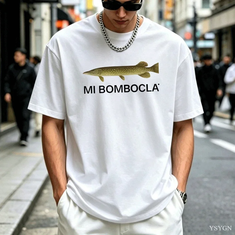 Mi Bomboclat Fish Meme T-Shirt Women Men Stupid Funny T Shirt Brain Rot Printed Tshirt Casual Cotton Short Sleeve Round Neck