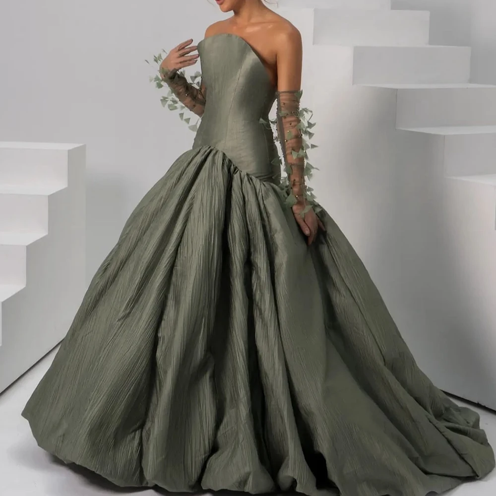 Elegant Luxury Evening Dress 2024 Scalloped A-Line Detachable Sleeve Satin Backless Floor Length panel Train Saudi Arabia 2024