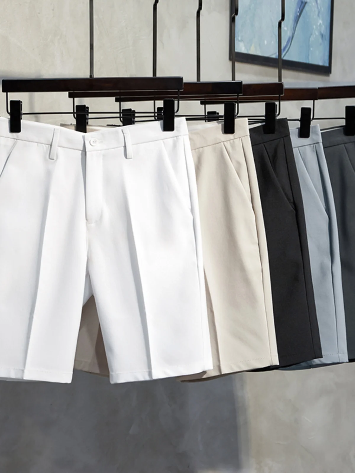 

White Casual Men's Suit Shorts Five-Quarter Length Thin Summer Loose Straight Leg Pants Cool Style Pure Color Teen Fashion