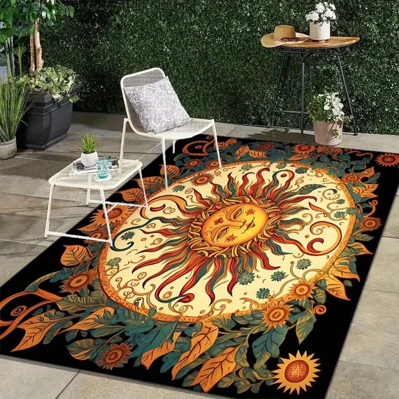 VIKAMA 3D Mandala Sun Flower Rug Outdoor Rug For Patio Garden Yard, Indoor Area Rug For Bedroom Living Room Anti-Slip Floor Mat