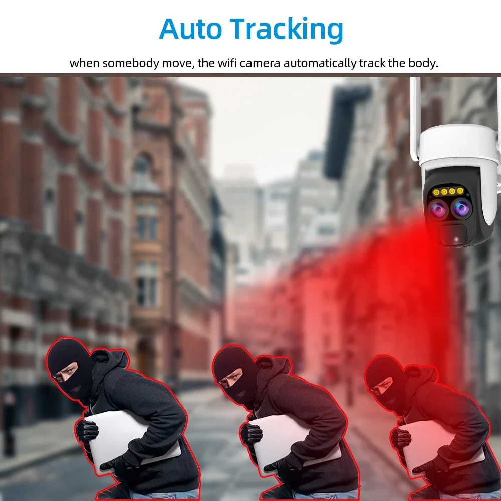 8MP 4K Dual Lens Solar Wifi PTZ Camera Outdoor with Auto Tracking 10X Zoom Full Color Night Vision Wireless Security CCTV Camera