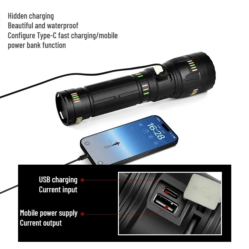 9990000LM 600W LED EDC Flashlights Portable Rechargeable Torch Outdoor IPX65 Waterproof Hiking Camping Emergency Work Light