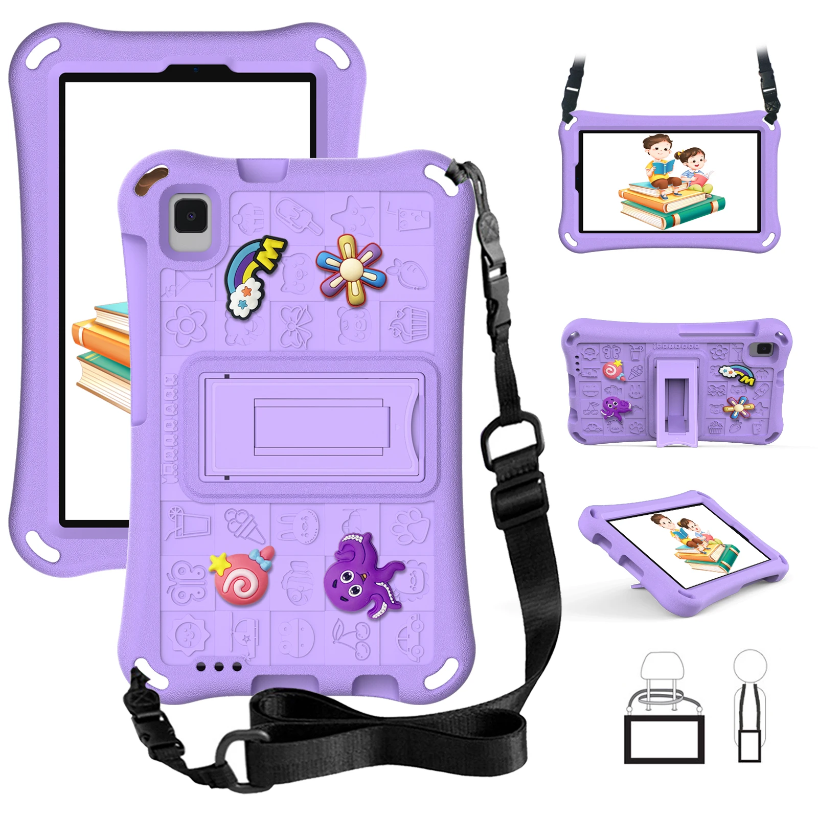 

For Samsung Galaxy Tab A9 / Tab A7 Lite 8.7-inch / Tab A 8.0 (2019) Tablet Case Kickstand EVA Cover with Shoulder Strap - Light