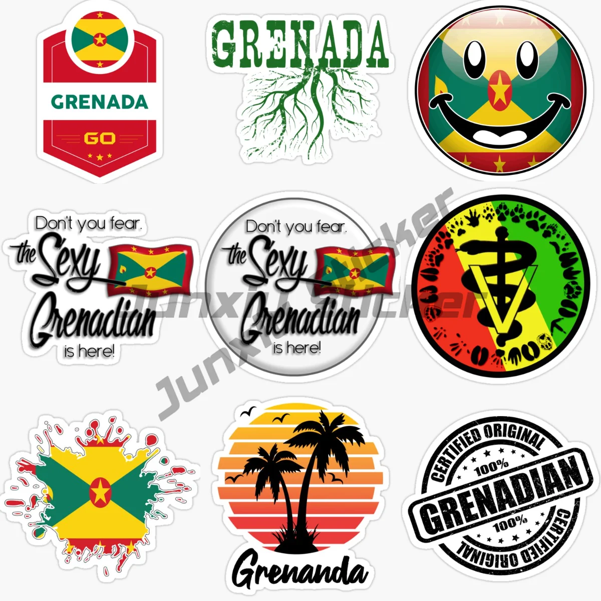 

GRENADA National Flag and Emblem Sticker for Decorate Car Van Bicycle Truck Wall Window Fridge Vinyl Self-adhesive Decal