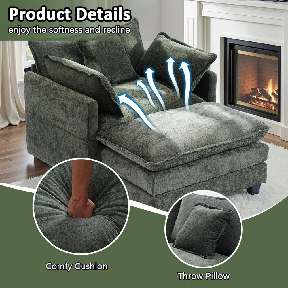 Большой диван-кресло из синели и пуфик с глубоким сиденьем, удобная и уютная мебель для гостиной для отдыха