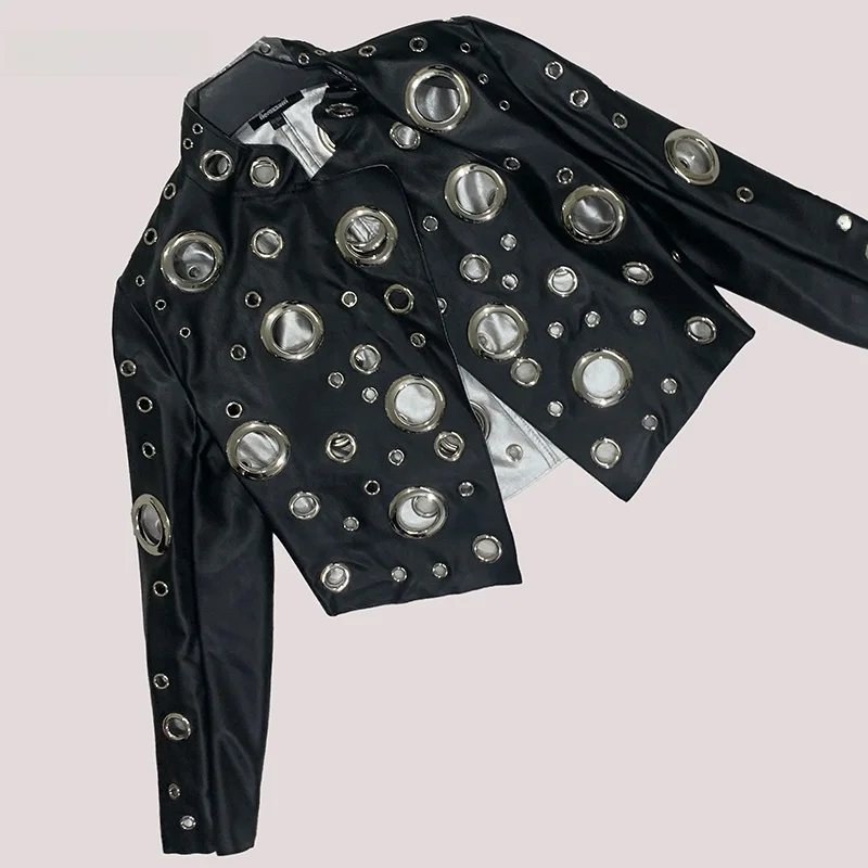 Nerazzurri ort PU Pelle Jaet Colletto alla coreana da donna Patchwork Colore Blo Scava fuori Street Sle Faion Capispalla