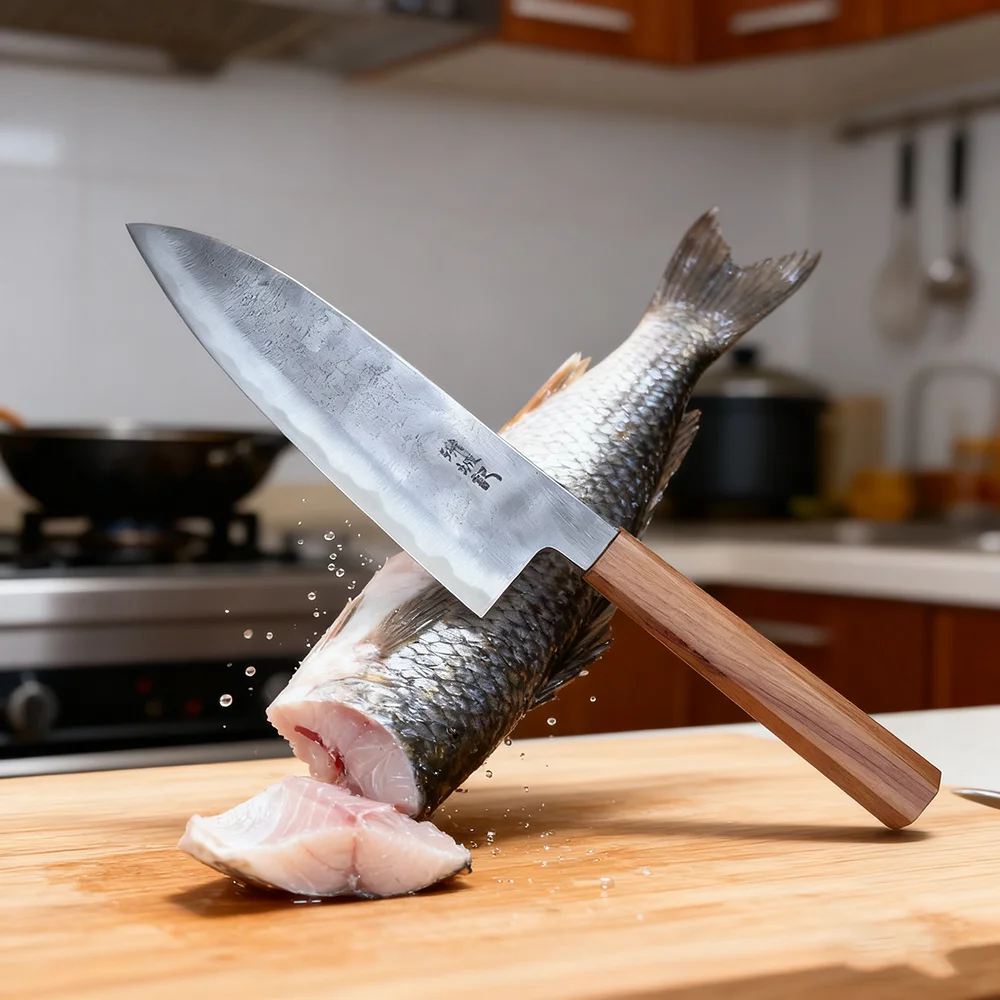 

Нож Deba с двусторонним лезвием T12A, сердечник из высокоуглеродистой стали, нож шеф-повара, измельчитель мяса, овощей, кухонный нож, деревянная ручка