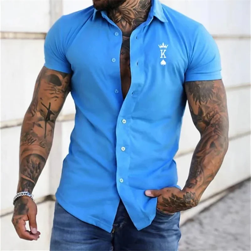 Men\'s shirt printed lapel summer short-sleeved Hawaiian simple new style daily vacation breathable casual and comfortable