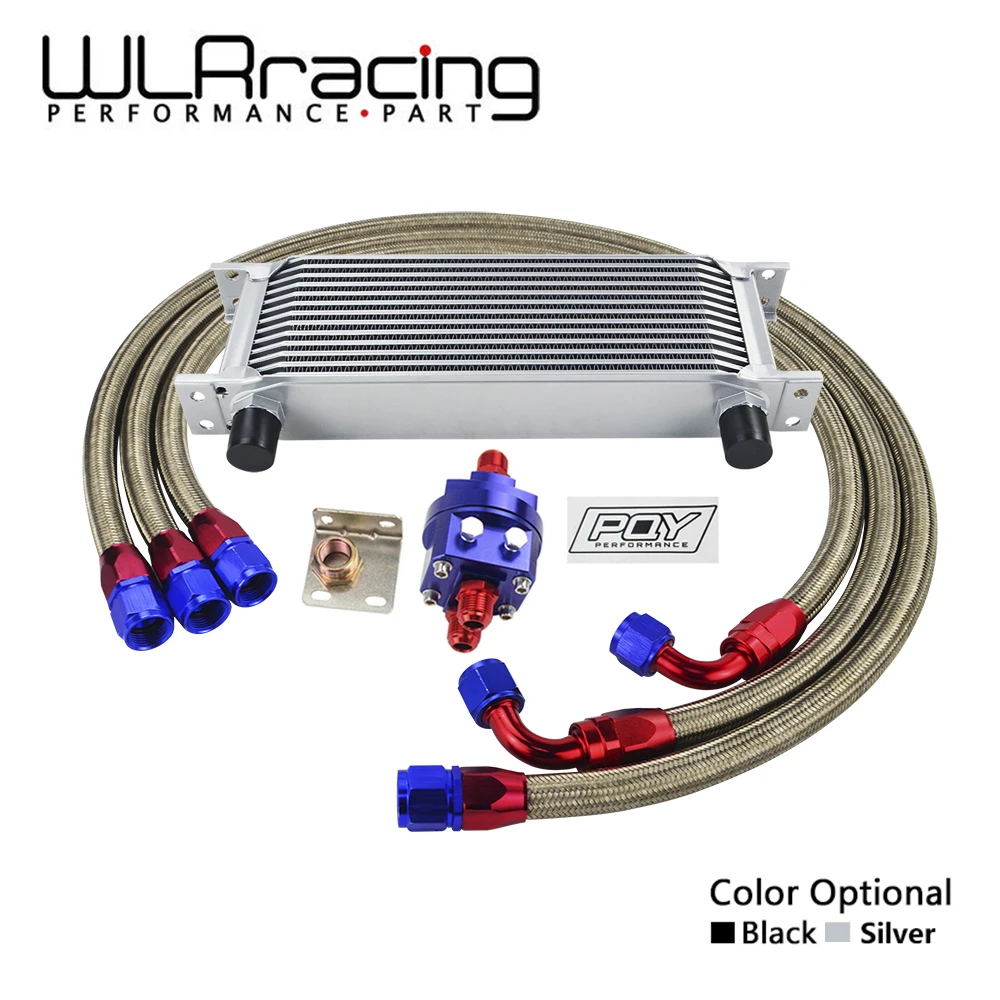 WLR Universal 13 Rows Oil Cooler Kit And Oil Filter Relocation Male Fitting Adapter M20x1.5 With Stainless Braided Hose