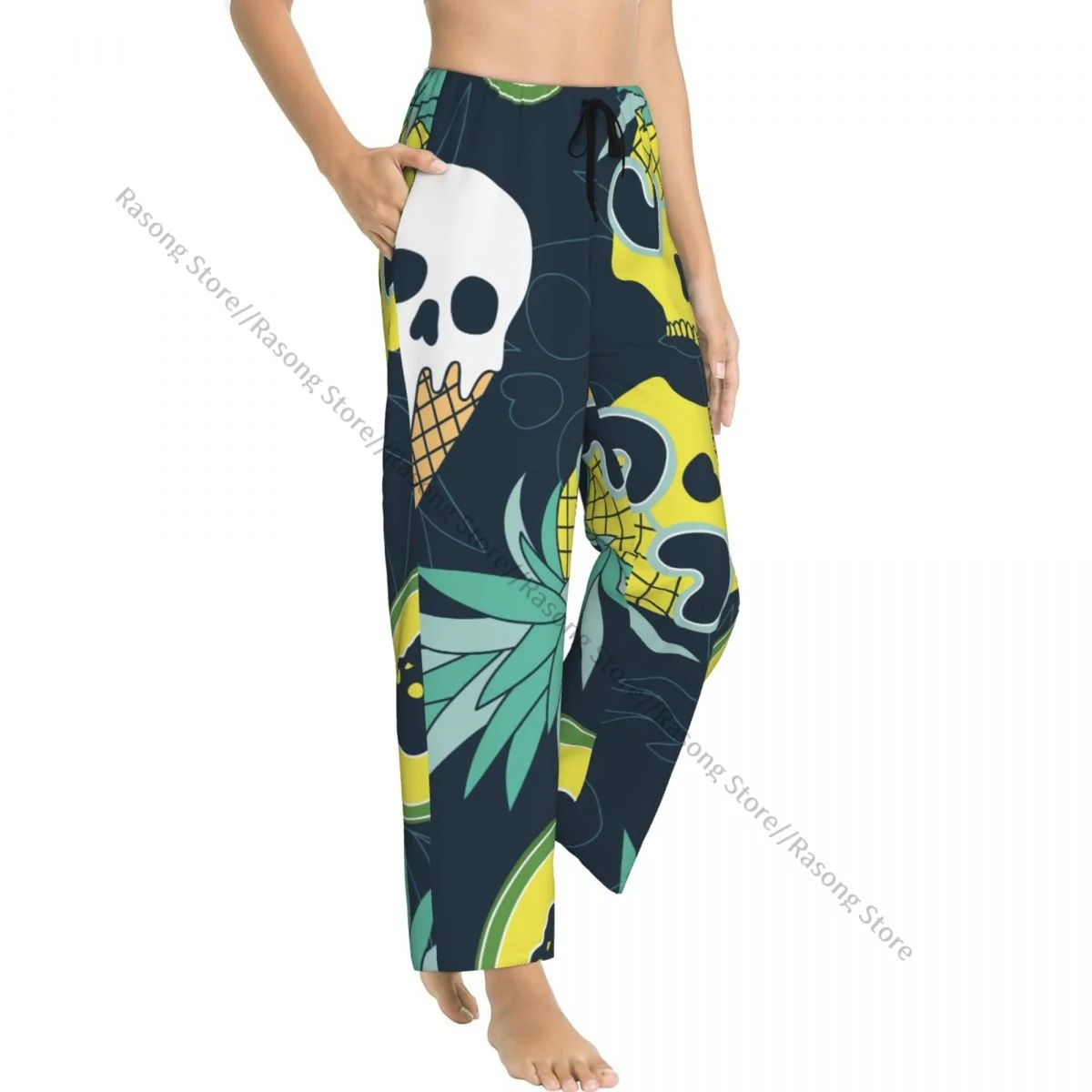 Cozy Flannel Pajama Pants for Women Summer Skull Of Hilarious Pineapple Ice Cream Avocado Sleep Bottoms Home Loungewear