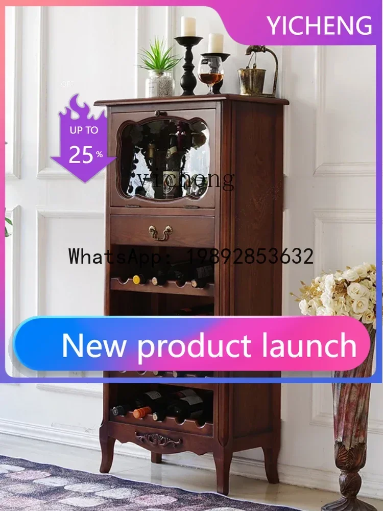 

LYY Side Cabinet European Style Locker Solid Wood Single Door Small Wine Cabinet Corner Side Cabinet Retro