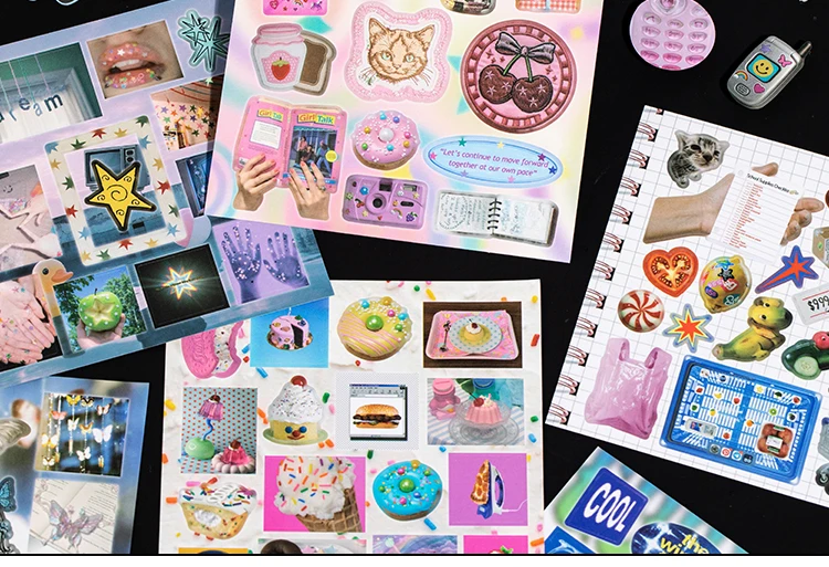 TIANZI 20 Sheets PET Die Cut Stickers Book Retro Cartoon Decorative Scrapbooking Materials Handmade Japanese Stationery Supplies
