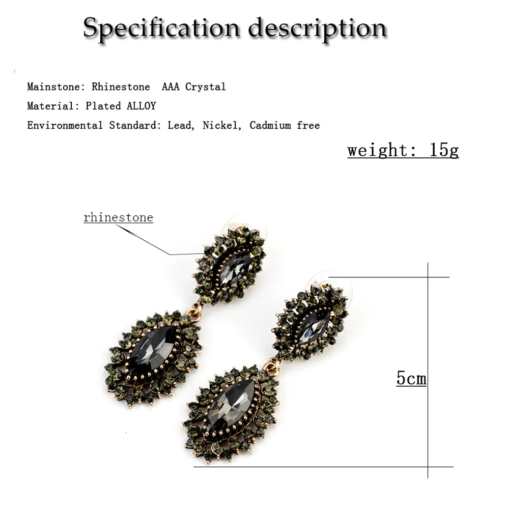 Sunspicems Vintage Gray Crystal Long Drop Dangle Earring for Women Rhinestone Turkish Brand Design Ethnic Banquet Jewelry Gift