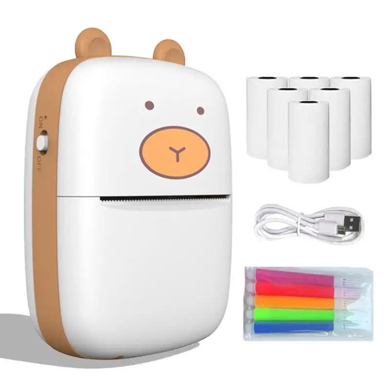 Mini Portable Printer Pocket Inkless Printer With 6 Rolls Thermal Paper Inkless Printer For Label Receipt Photo Notes Todo List