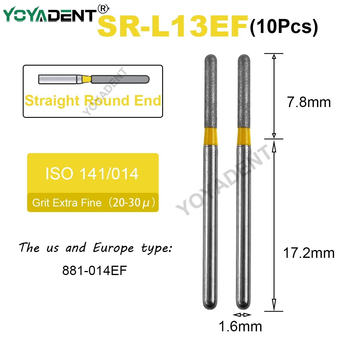 Extra feine Dental-Diamantbohrer, Zahnmedizin-Bohrer, FG, Hochgeschwindigkeits-Turbinen, Bohrer, Dentallabor, Polierwerkzeuge, Durchmesser 1,6 mm, 10 Stück/Packung