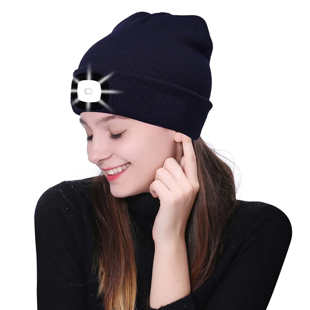 Hot Unisex LED Beanie Hat High Powered With USB LED Luminous Cap Rechargeable Head Lamp Light Knitted Caps Lighting