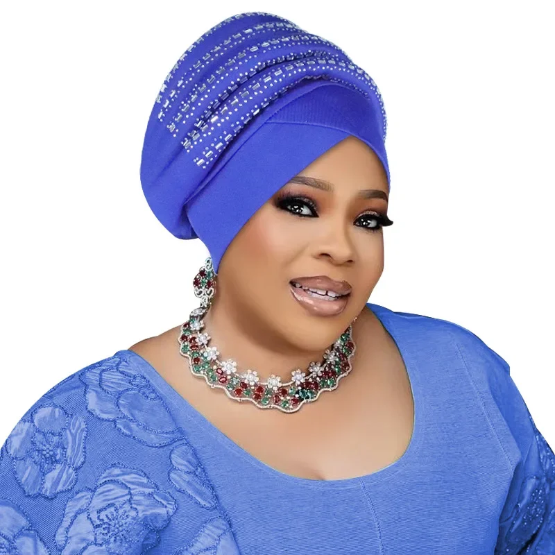 Nigeria Autogele Headtie Muslim Turbante Mujer Diamonds Turban Cap for Lady African Women's Headwrap Bonnet