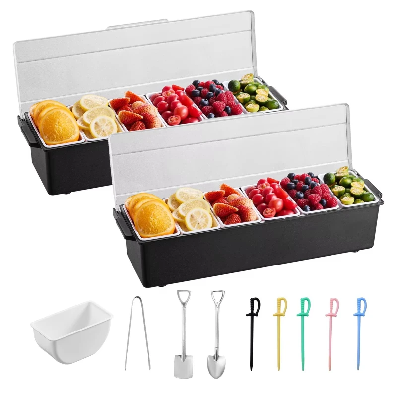 Cold 6-compartment condiment container - Cooled plastic decoration station for fruit, vegetables and condiments