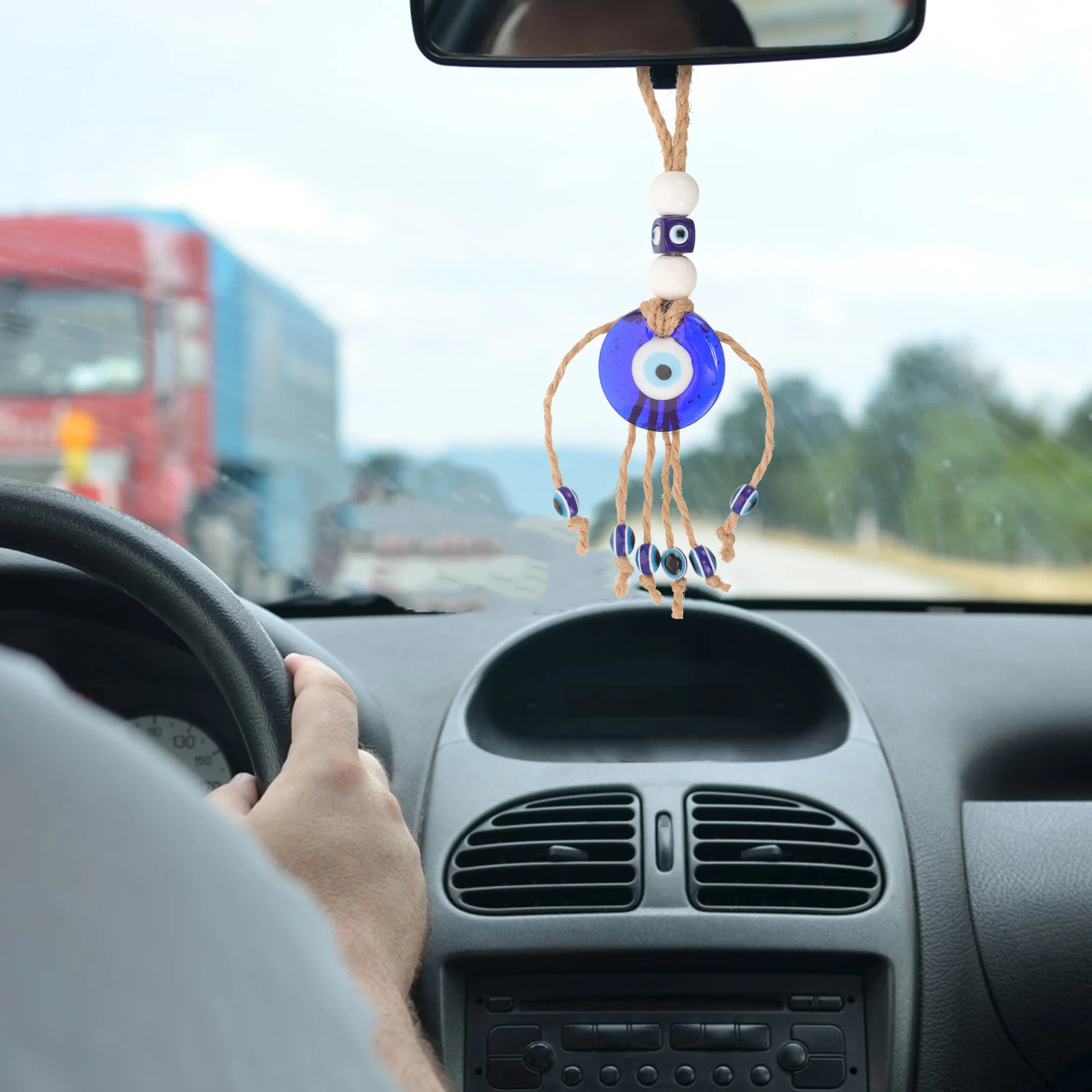

Blue Glass Evil Eye Hanging Ornament with Protective Charm Design for Car Interior Wall Bag Suitcase Decoration Hanging
