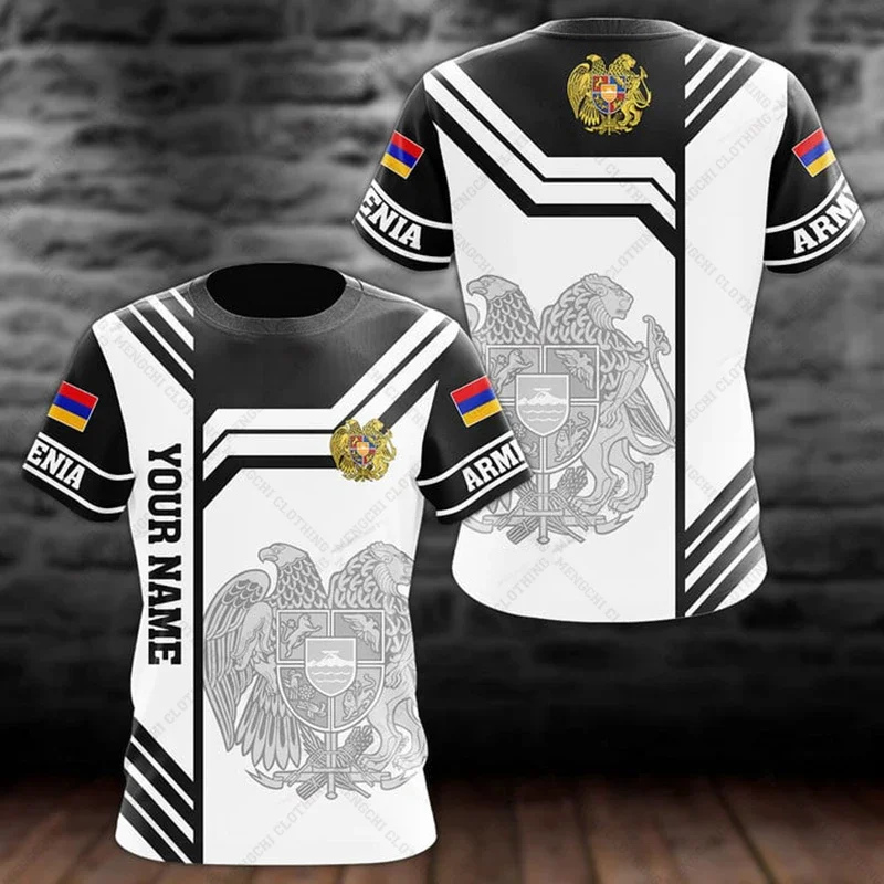 أرمينيا العلم ومعطف الأسلحة الجرافيك المحملة الصيف بلوزة كاجوال الرجال موضة فضفاضة تي شيرت الصبي المتضخم قصيرة الأكمام بلايز 6XL