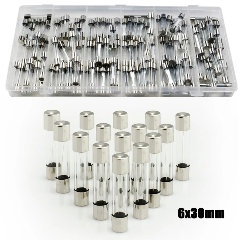 120pcs 6x30mm Fast-blow Glass Tube Fuses Car Glass Tube Fuses Assorted Kit 5A 10A 15A 20A 25A 30A Household Fuses