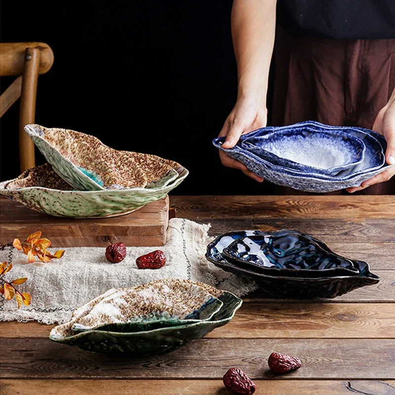 

Japanese Restaurant Retro Creative Ceramic Kiln Change Tableware Sushi Sashimi Plate Cold Dish Small Dish Oyster Shell Tableware