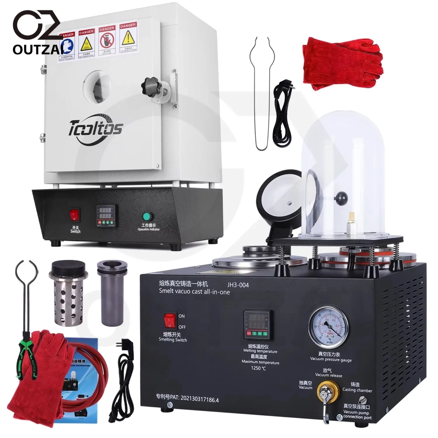 110V Digital Display Jewelry Casting Machine & 1150 High-Temp Muffle Furnace with Observation Window, 2KG Refining Precious Metal Vacuum and Melting Machine, 1750W Constant Temperature Oven Burnout Furnace for Jewelry Making Tools Equipment