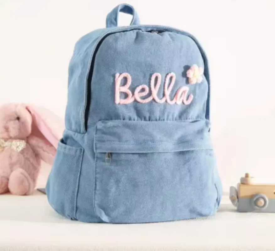 Personalized Denim Fashion Backpacks for School Trend Students Embroidery Name 2025 Jeans Bag Large Capacity Climbing Rucksack