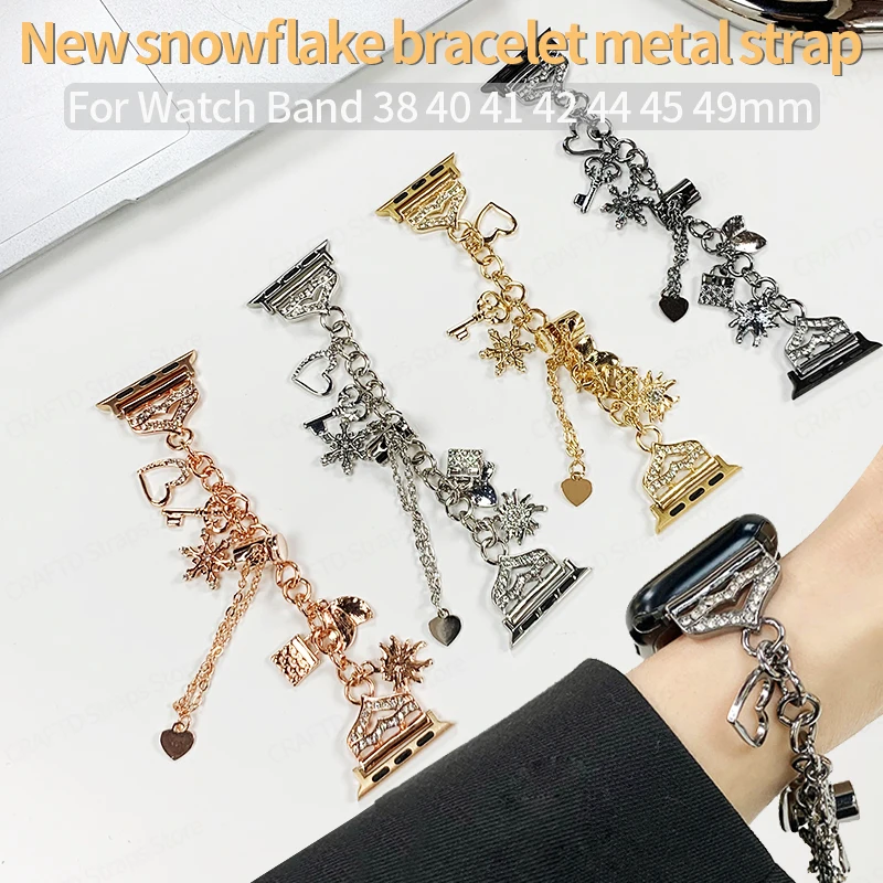 Strap for Apple Watch Band Correa 40mm 44mm 45 38 49 Snowflake Metal Chain Adjustable Wristband for iWatch Series 7 6 5 4 SE 3 8