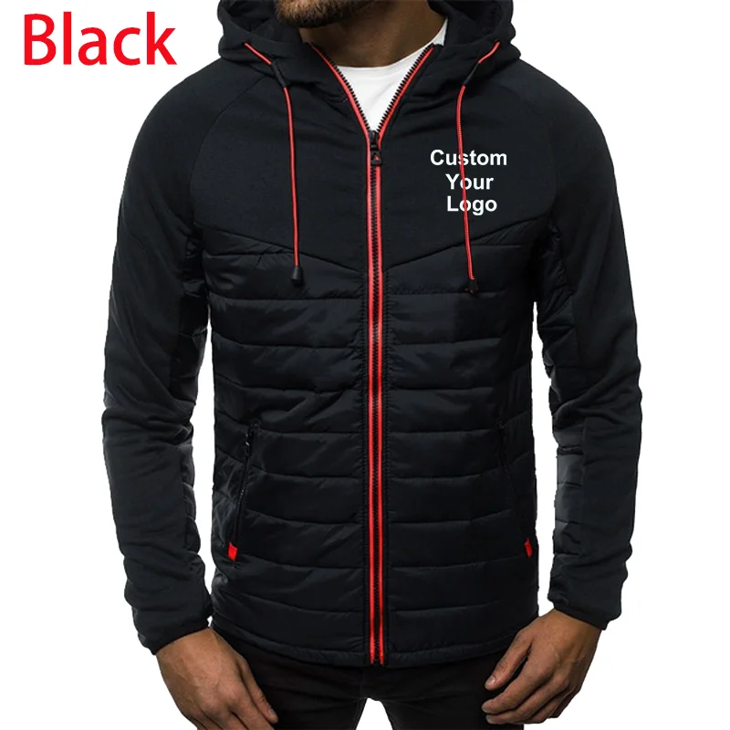 Casual Winter Thicken Warm Custom Your Logo Zipper Coat Winter Hooded  Mens Outdoor Fashion Slim Fit Stitching Color Jacket