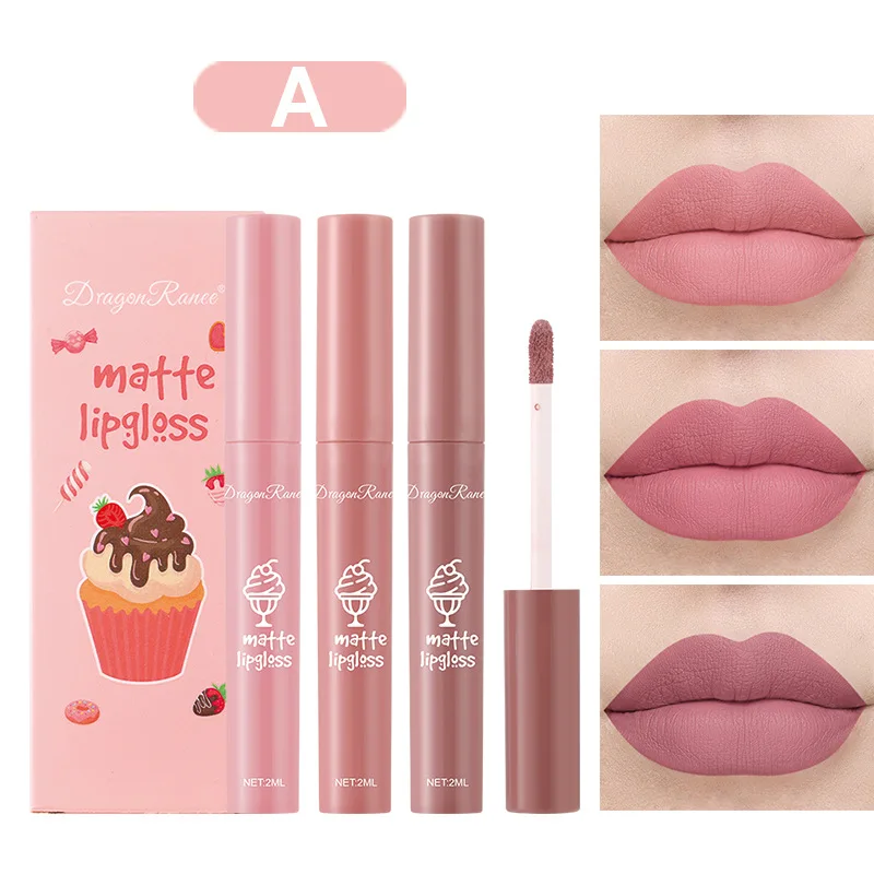 3 Stks/set Fluweel Matte Lipgloss Set Matte Langdurige Waterdichte Lippenstift Kit Voeden Hydraterende Professionele Lip Make-Up Cadeau