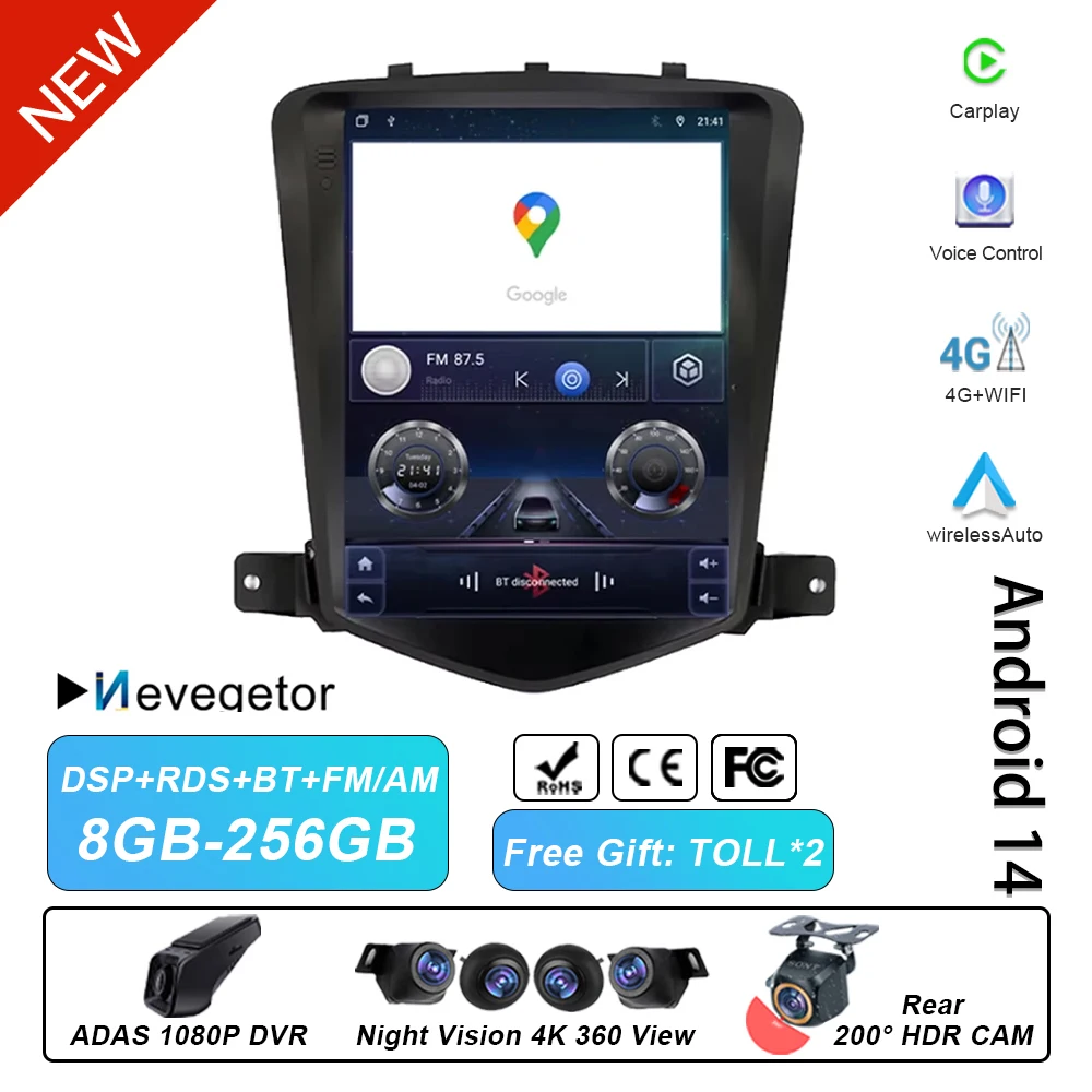 

Android Auto For Chevrolet Cruze J300 2008 - 2012 Car Radio Head Unit Multimedia Video Player GPS Navigation 5G WIFI No 2din DVD