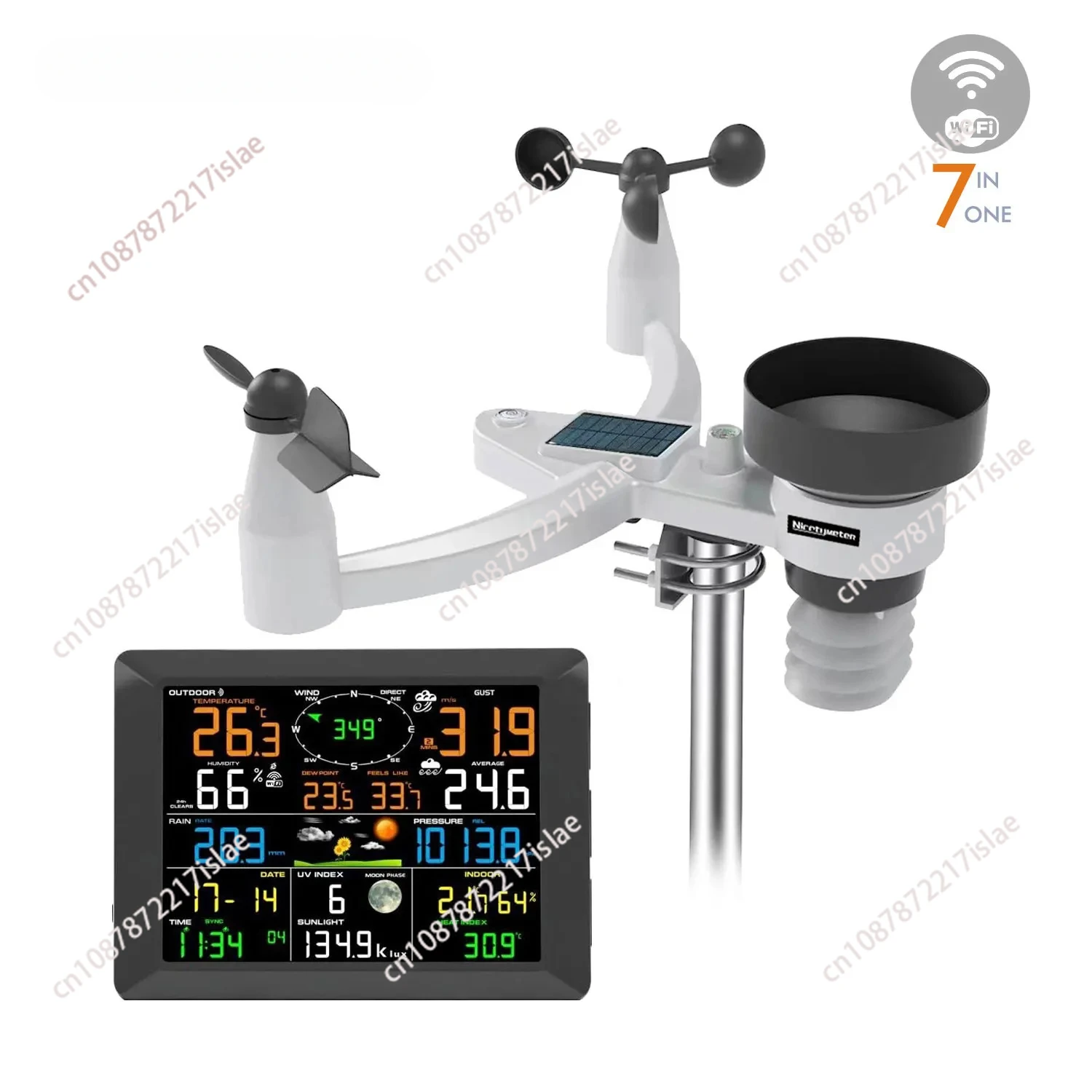 0310-025T Weather Station Large Display 7-in-1 Outdoor Sensor Wind Speed Wind Speed UV Illumination Rainfall